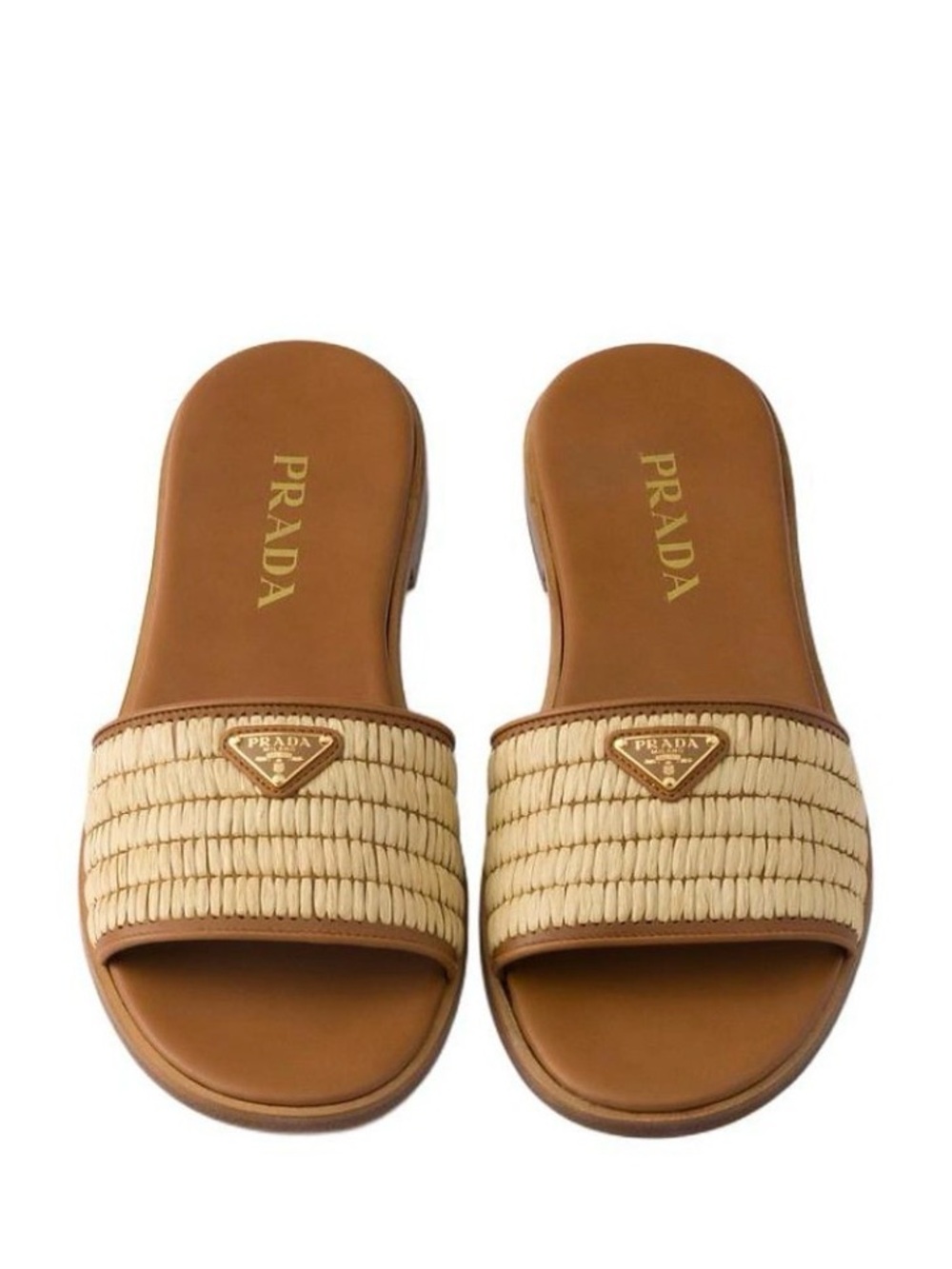 Prada Brown and Natural Raffia Slide Sandals
